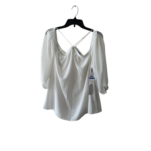 1.State Top Draped Cold Shoulder 3/4 Sleeve Solid XL Cross Back Detail Sheer Sle - Picture 1 of 11